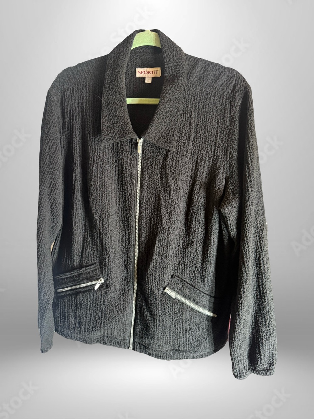 Sportif Black Textured Zip-Front Women's Jacket